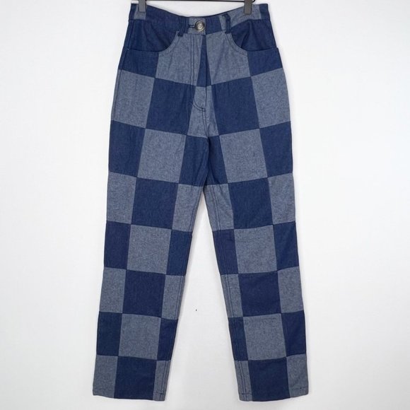 Checkered Jeans High Rise Straight Denim - Picture 5 of 16
